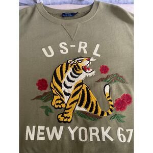 Polo Ralph Lauren Tiger Embroidered Crewneck Sweatshirt Olive Green Small